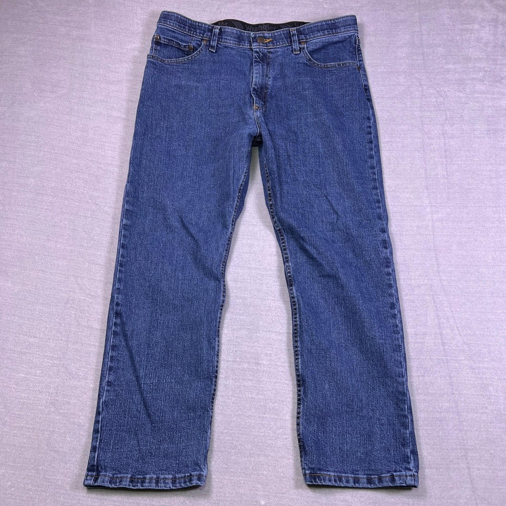 Wrangler Comfort Flex Waist Straight Fit Denim Jeans Mens 36x29 Blue Cotton
